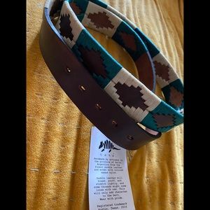 Tatu Turquoise Cream Brown Leather Belt (sz 38)